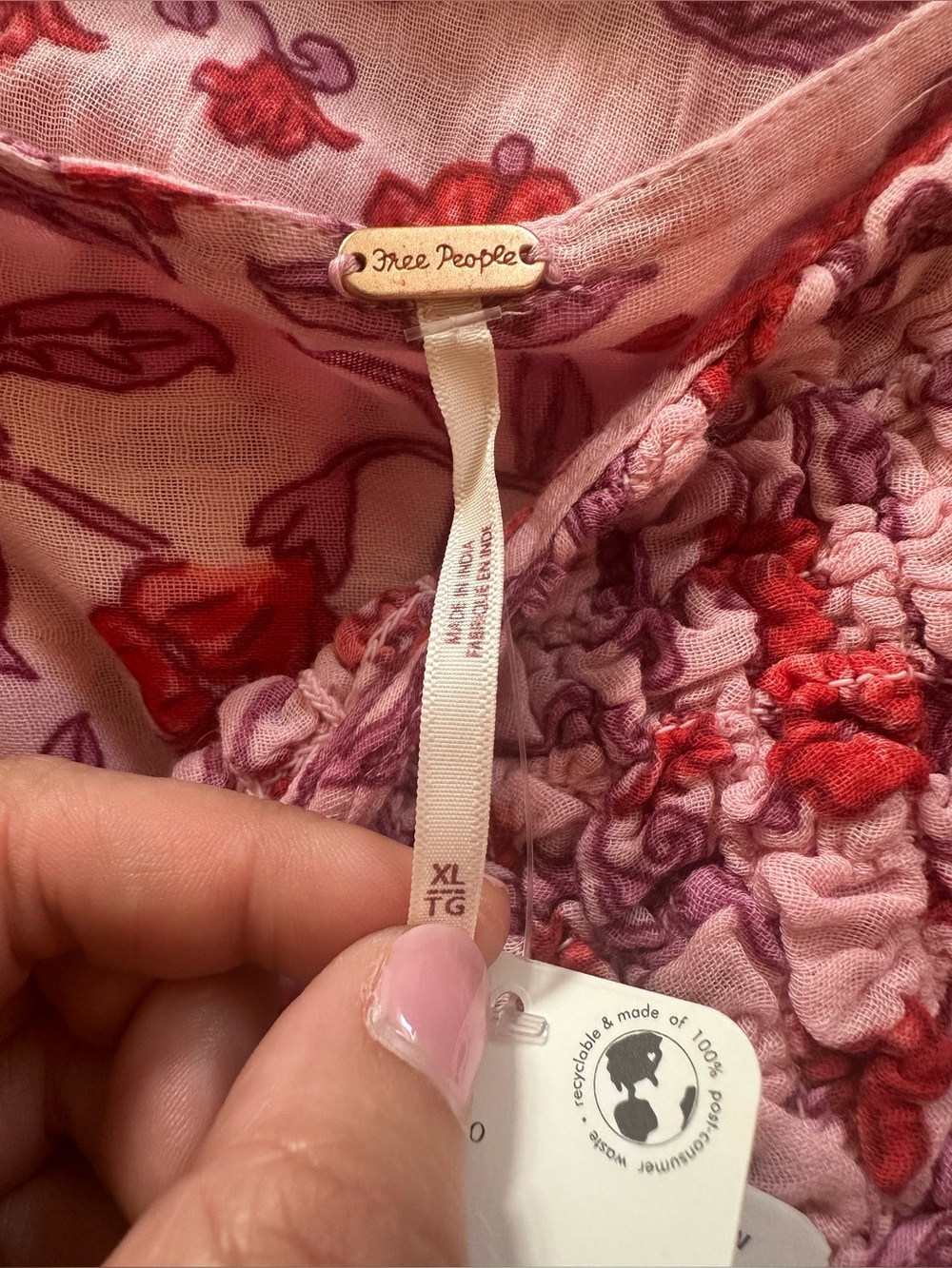 Free People Floral Smocked Pink Tank Top with Ruffle Straps. - Picture 4 of 4